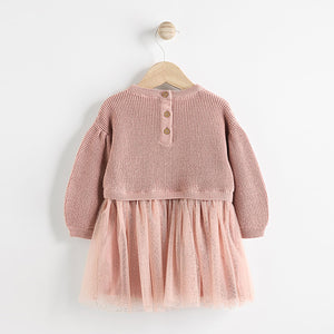 Dusky Pink Twofer Mesh Baby Dress (0mths-18mths)