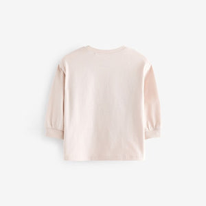 Ecru 100% Cotton Long Sleeve Appliqué Bow Top (3mths-6yrs)