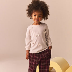 Ecru 100% Cotton Long Sleeve Appliqué Bow Top (3mths-6yrs)