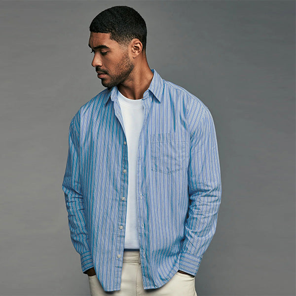 Blue Soft Touch 100% Cotton Long Sleeves Stripe Shirt