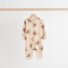 Load image into Gallery viewer, Brown Two Way Zip Baby Footless 100% Cotton Sleepsuits 3 Pack
