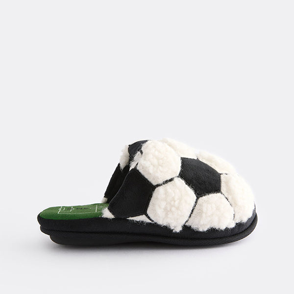 Black/White Fluffy Football Slippers Mules