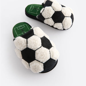Black/White Fluffy Football Slippers Mules