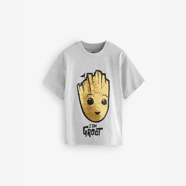 Grey Flip Sequin Licensed Groot T-Shirt