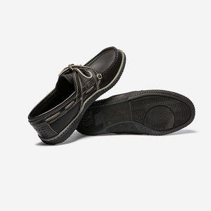 GLOBEK Men's Boat Shoes Black Leather