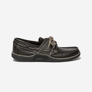 GLOBEK Men's Boat Shoes Black Leather