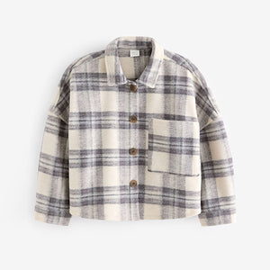 Neutral Check Fringed Shacket (3-12yrs)