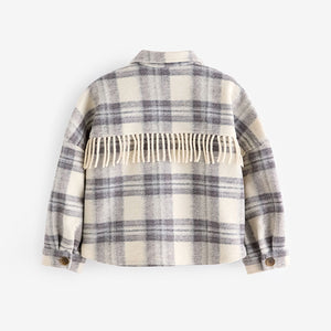 Neutral Check Fringed Shacket (3-12yrs)