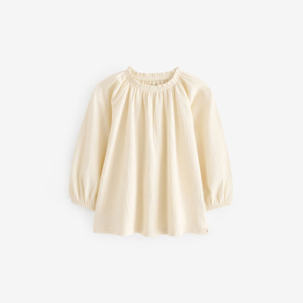 Cream Long Sleeve Gathered Neck Blouse (3mths-6yrs)