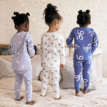 Load image into Gallery viewer, Blue/ Cream Bow Snuggle Pyjamas 3 Pack (1.5 yrs-9yrs)

