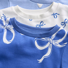 Load image into Gallery viewer, Blue/ Cream Bow Snuggle Pyjamas 3 Pack (1.5 yrs-9yrs)
