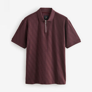 Burgundy Red Regular Fit Smart Quarter Zip Polo Shirt