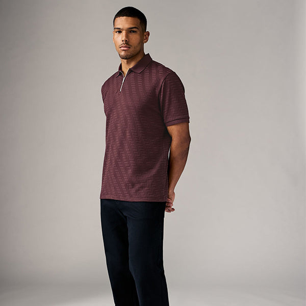 Burgundy Red Regular Fit Smart Quarter Zip Polo Shirt