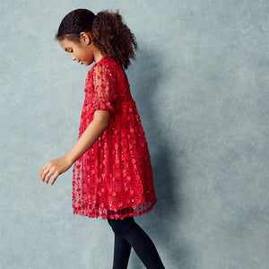 Red Sequin Mesh Flower Party Dress (3-11yrs)