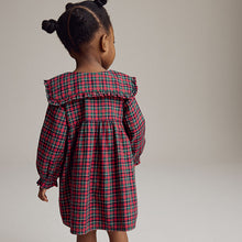Load image into Gallery viewer, Red Tartan Long Sleeve 100% Cotton Peter Pan Collar Dress (3mths-6yrs)
