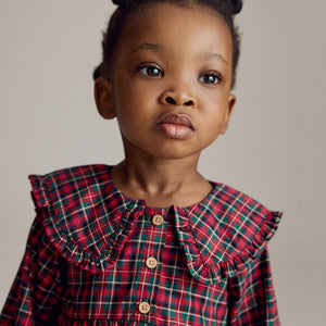Red Tartan Long Sleeve 100% Cotton Peter Pan Collar Dress (3mths-6yrs)
