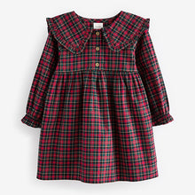 Load image into Gallery viewer, Red Tartan Long Sleeve 100% Cotton Peter Pan Collar Dress (3mths-6yrs)
