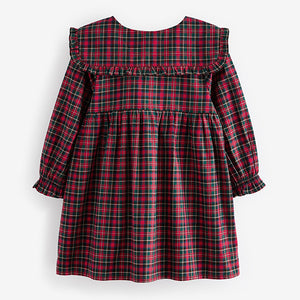 Red Tartan Long Sleeve 100% Cotton Peter Pan Collar Dress (3mths-6yrs)
