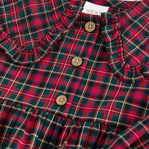 Red Tartan Long Sleeve 100% Cotton Peter Pan Collar Dress (3mths-6yrs)