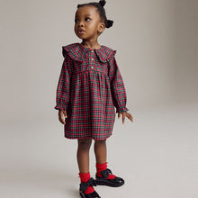 Load image into Gallery viewer, Red Tartan Long Sleeve 100% Cotton Peter Pan Collar Dress (3mths-6yrs)
