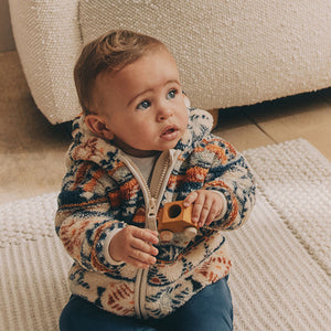 Blue/ Orange Print Baby Cosy Fleece Jacket with 3d Ears (0mths-18mths)