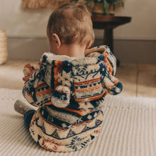 Load image into Gallery viewer, Blue/ Orange Print Baby Cosy Fleece Jacket with 3d Ears (0mths-18mths)
