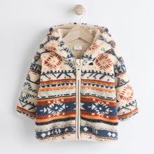 Load image into Gallery viewer, Blue/ Orange Print Baby Cosy Fleece Jacket with 3d Ears (0mths-18mths)
