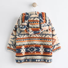 Load image into Gallery viewer, Blue/ Orange Print Baby Cosy Fleece Jacket with 3d Ears (0mths-18mths)
