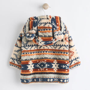 Blue/ Orange Print Baby Cosy Fleece Jacket with 3d Ears (0mths-18mths)