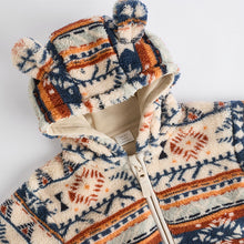 Load image into Gallery viewer, Blue/ Orange Print Baby Cosy Fleece Jacket with 3d Ears (0mths-18mths)
