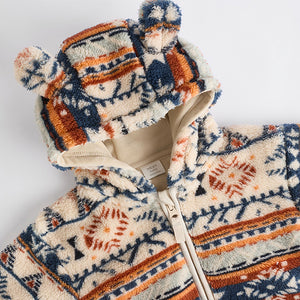 Blue/ Orange Print Baby Cosy Fleece Jacket with 3d Ears (0mths-18mths)