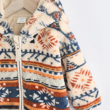 Load image into Gallery viewer, Blue/ Orange Print Baby Cosy Fleece Jacket with 3d Ears (0mths-18mths)
