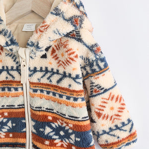Blue/ Orange Print Baby Cosy Fleece Jacket with 3d Ears (0mths-18mths)