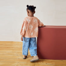 Load image into Gallery viewer, Peach Pink Flower 100% Cotton Long Sleeve Textured Top (3mths-6yrs)
