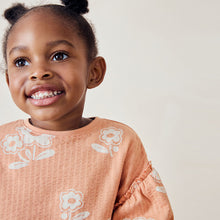 Load image into Gallery viewer, Peach Pink Flower 100% Cotton Long Sleeve Textured Top (3mths-6yrs)
