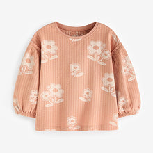 Load image into Gallery viewer, Peach Pink Flower 100% Cotton Long Sleeve Textured Top (3mths-6yrs)

