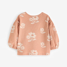 Load image into Gallery viewer, Peach Pink Flower 100% Cotton Long Sleeve Textured Top (3mths-6yrs)
