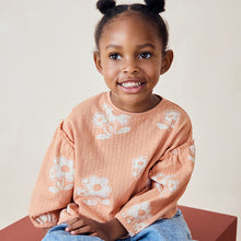 Load image into Gallery viewer, Peach Pink Flower 100% Cotton Long Sleeve Textured Top (3mths-6yrs)
