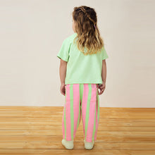 Load image into Gallery viewer, Pink/Green Slogan 100% Cotton Short Sleeve T-Shirt And Wide Leg Trousers (3mths-6yrs)
