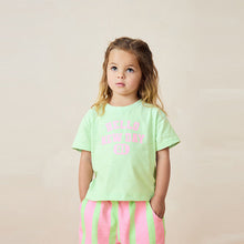 Load image into Gallery viewer, Pink/Green Slogan 100% Cotton Short Sleeve T-Shirt And Wide Leg Trousers (3mths-6yrs)
