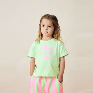 Pink/Green Slogan 100% Cotton Short Sleeve T-Shirt And Wide Leg Trousers (3mths-6yrs)