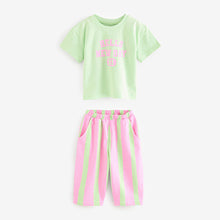 Load image into Gallery viewer, Pink/Green Slogan 100% Cotton Short Sleeve T-Shirt And Wide Leg Trousers (3mths-6yrs)

