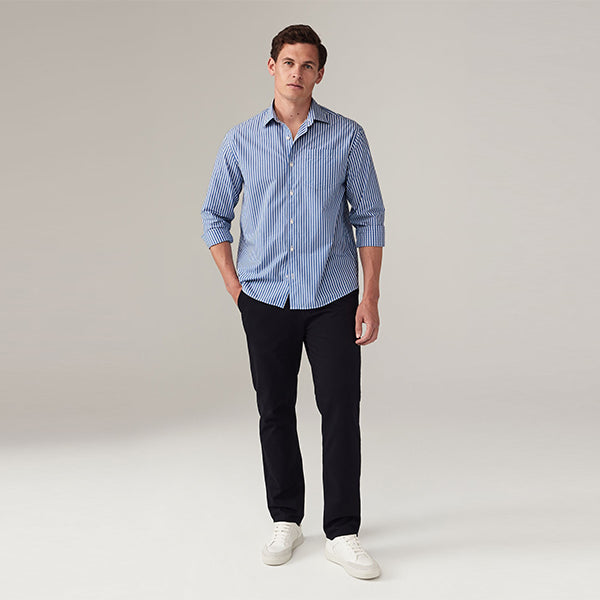 Blue/White 100% Cotton Stripe Long Sleeve Shirt