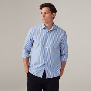Blue/White 100% Cotton Stripe Long Sleeve Shirt