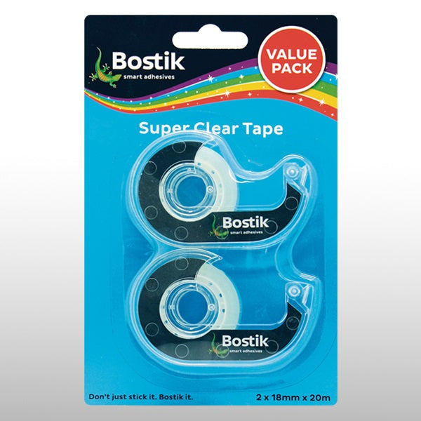 Bostik Super Clear Tape + Dispenser -Value Pack X 2- 18Mm X 20M