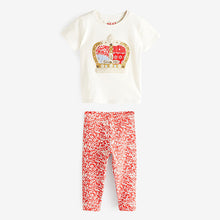 Load image into Gallery viewer, Red/Ecru Coronation Crown Ditsy Short Sleeve Top and Leggings Set (3mths-5yrs)
