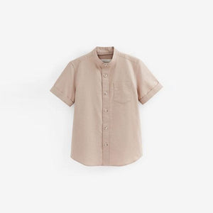 Neutral Brown Grandad Collar Oxford Shirt (3-12yrs)