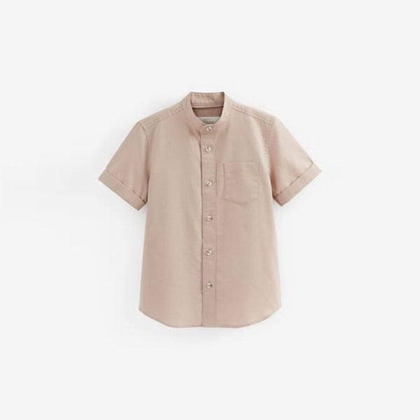 Neutral Brown Grandad Collar Oxford Shirt (3-12yrs)