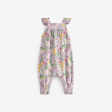 Load image into Gallery viewer, Lilac Purple Floral Baby Jersey Frill Shoulder Jumpsuit (0mths-18mths)
