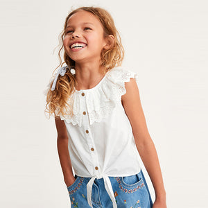 White Frill Collar Tie Front Blouse (3-12yrs)